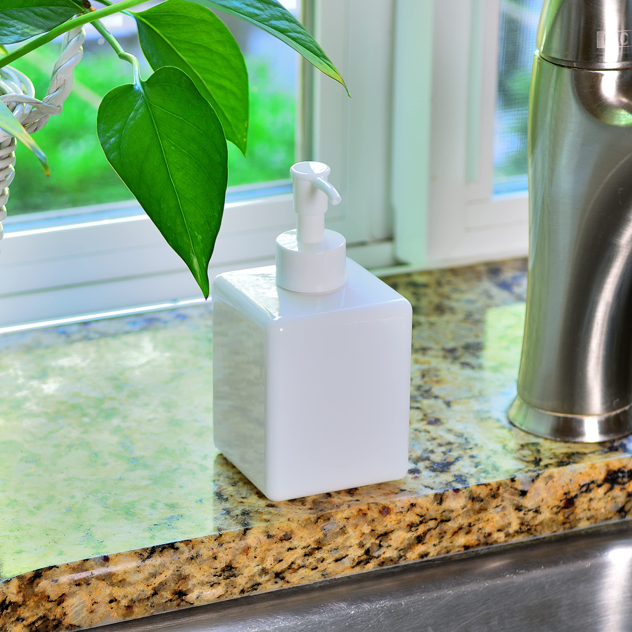 Youngever 5 Pack Plastic Pump Bottles, White Refillable Plastic Pump Bottles With Travel Lock (12 Ounce)